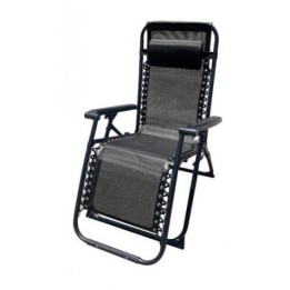 TUMBONA PLEGABLE NEGRO DE ACERO CON COJIN CERVICAL