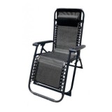 TUMBONA PLEGABLE NEGRO DE ACERO CON COJIN CERVICAL