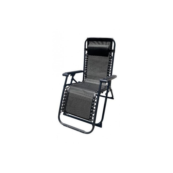 TUMBONA PLEGABLE NEGRO DE ACERO CON COJIN CERVICAL
