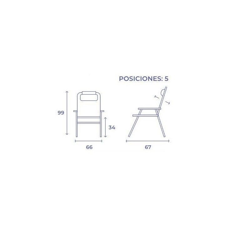SILLA PLEGABLE 5 POSICIONES ALUMINIO 67X66X99CM CON COJÍN Y ASA