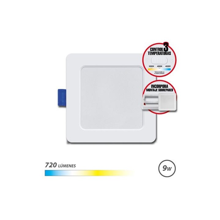 DOWNLIGHT CUADRADO 9W | 720LM SELECTOR 3 TEMPERATURAS + SOBREPARED ELBAT