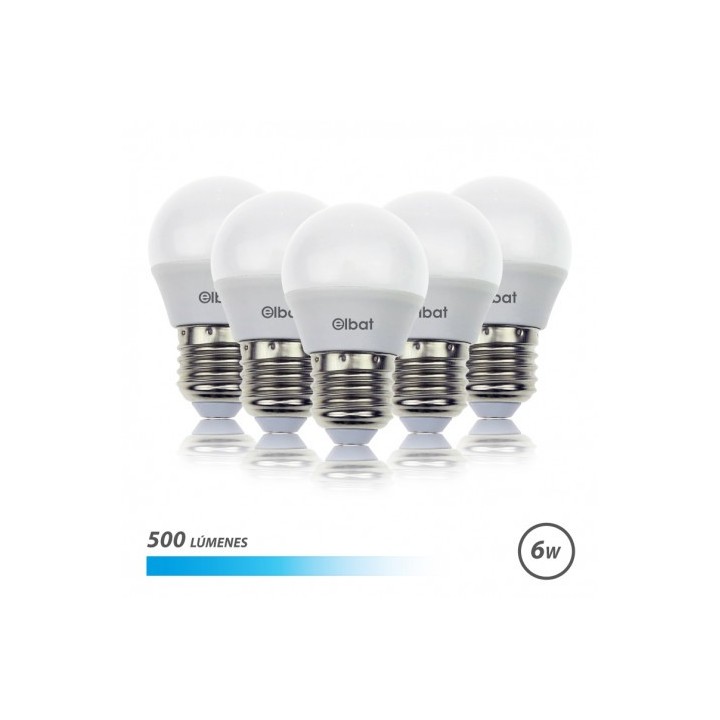 PACK 5 BOMBILLAS LED G45 | 6W | 500LM | E27 | LUZ FRIA | ELBAT