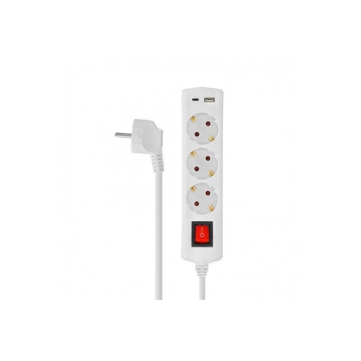 BASE MULTIPLE 3 TOMAS CON INTERRUPTOR + USB + TIPO C ELBAT