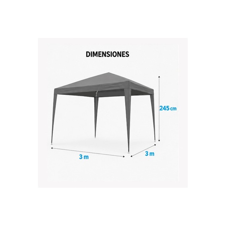 CARPA ACERO RAFIA 3X3 METROS GRIS DESMONTABLE SUNGARDEN