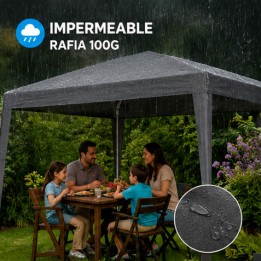 CARPA ACERO RAFIA 3X3 METROS GRIS DESMONTABLE SUNGARDEN