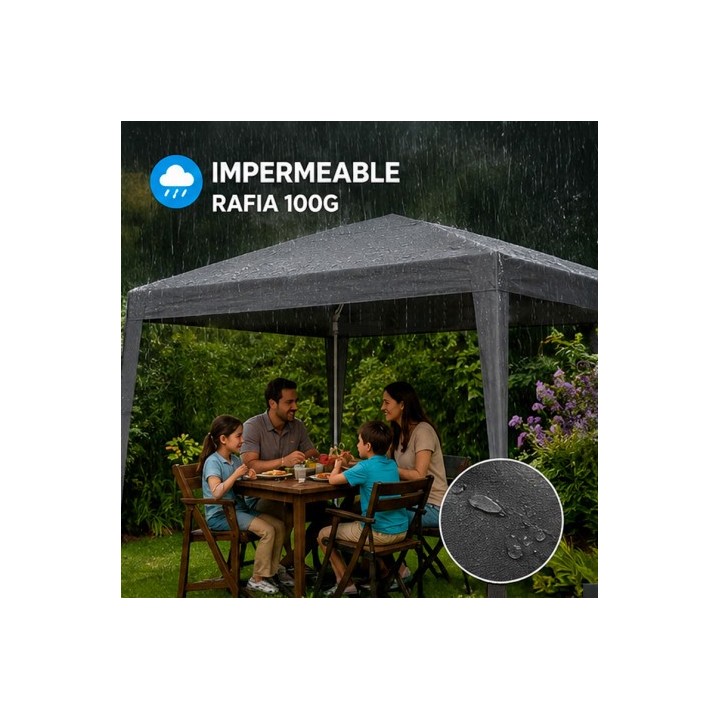 CARPA ACERO RAFIA 3X3 METROS GRIS DESMONTABLE SUNGARDEN