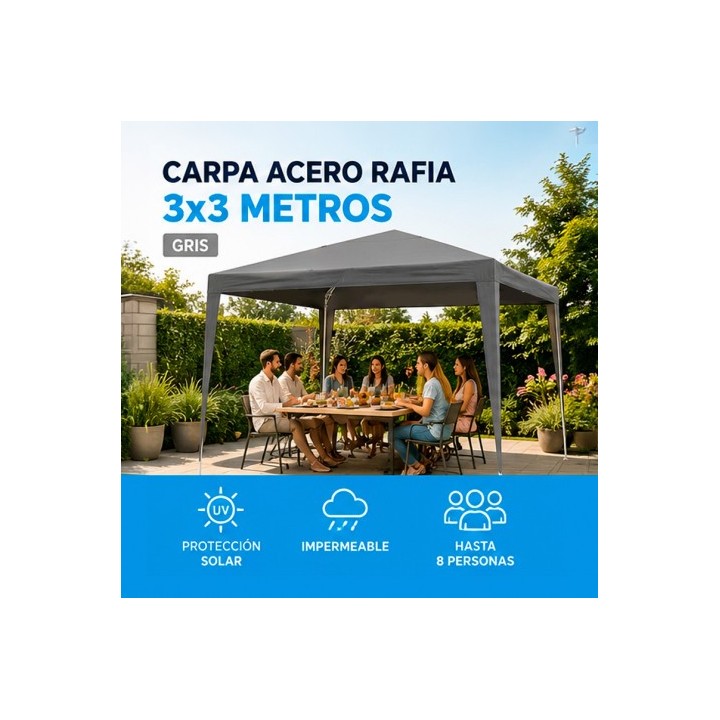 CARPA ACERO RAFIA 3X3 METROS GRIS DESMONTABLE SUNGARDEN