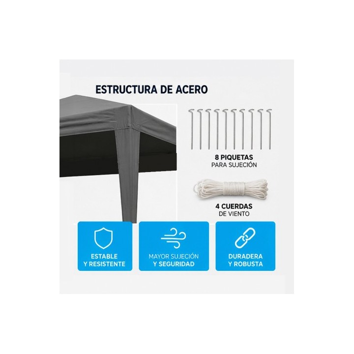 CARPA ACERO RAFIA 3X3 METROS GRIS DESMONTABLE SUNGARDEN
