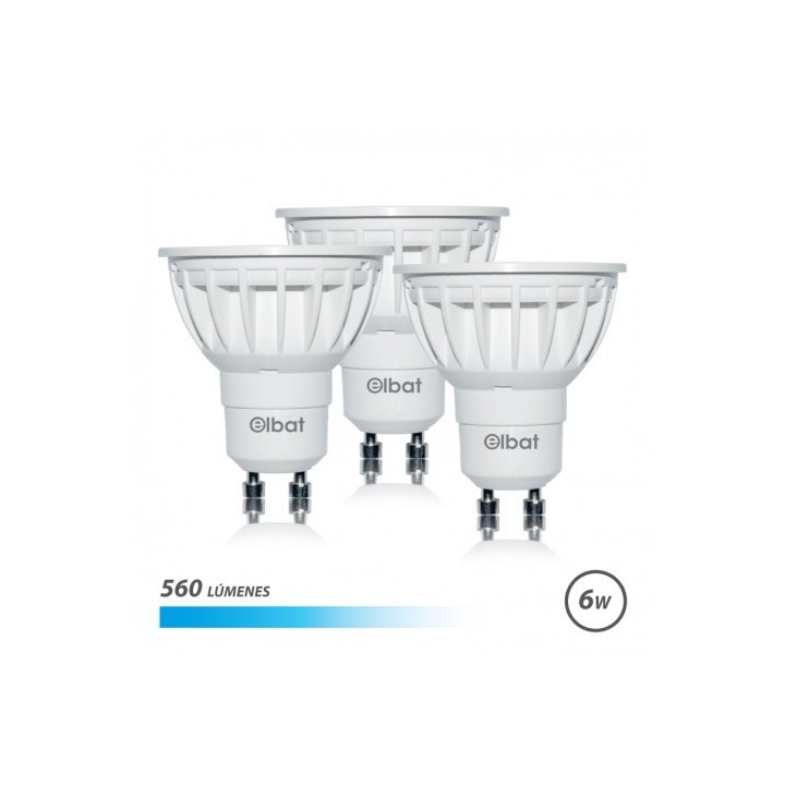 PACK 3 BOMBILLAS LED GU10 | 6W | 560LM | LUZ FRIA | ELBAT