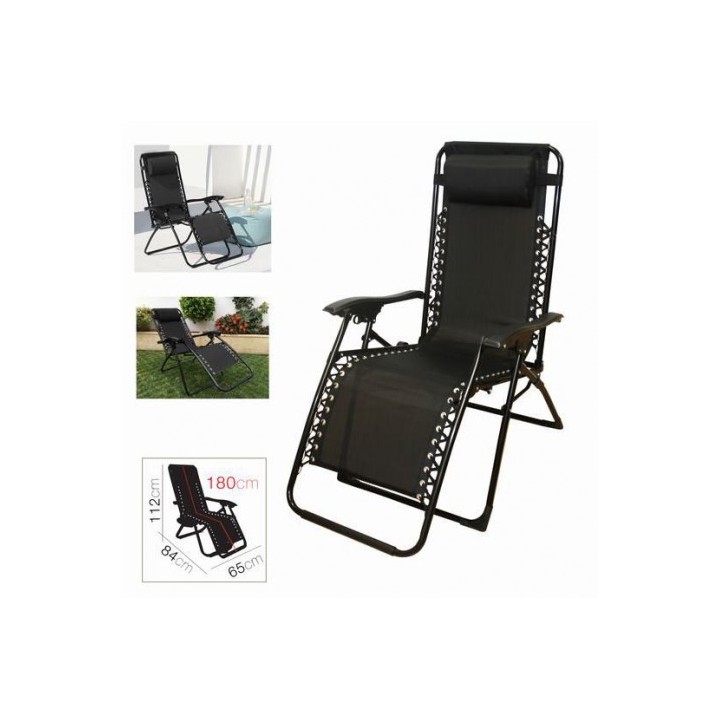 TUMBONA RECLINABLE CON ALMOHADA NEGRA