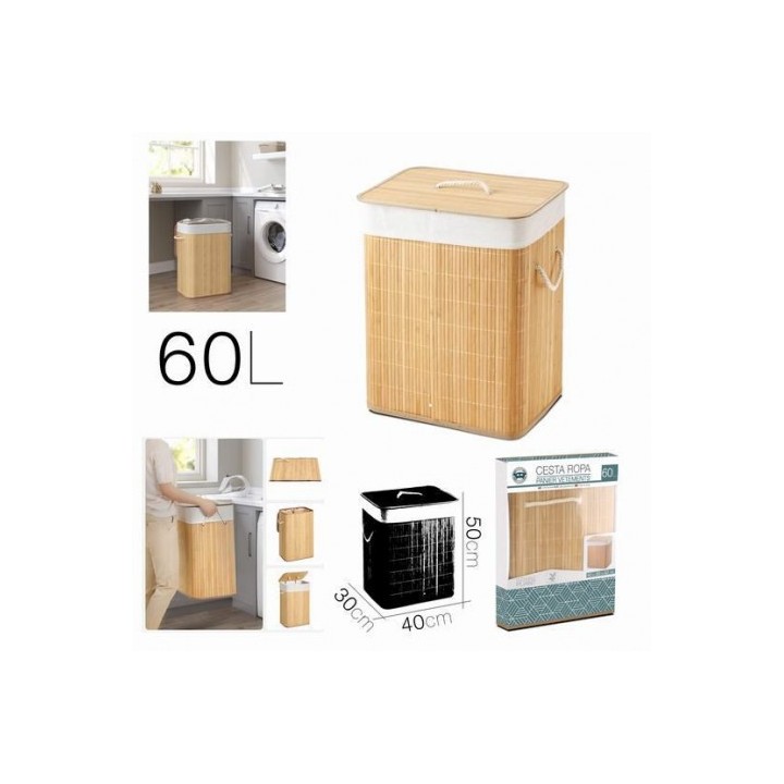 CESTA ROPA BAMBU CON TAPA 40X30X50