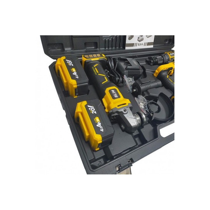 PACK 20V TALADRO + LLAVE IMPACTO + RADIAL S/CARBONES | 2 BATERIAS 4AH BLIM