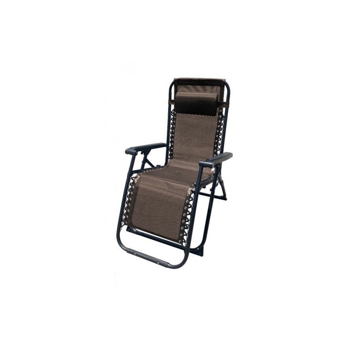 TUMBONA PLEGABLE MARRON DE ACERO CON COJIN CERVICAL