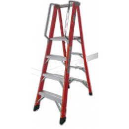 ESCALERA ELECTRICISTA FIBRA DE VIDRIO + ALUMINIO 5 PELDAÑOS MADER