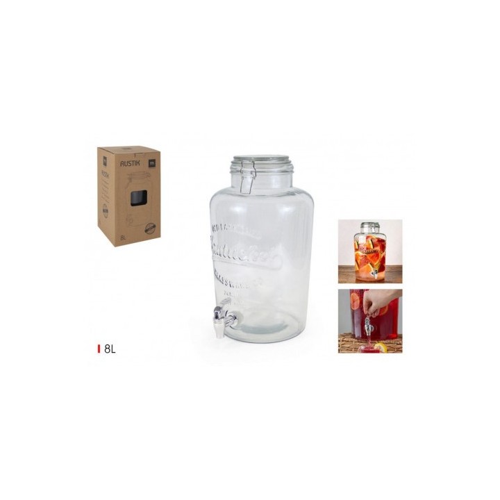 TARRO VIDRIO DISPENSADOR CON GRIFO 8 LITROS LA MEDITERRANEA