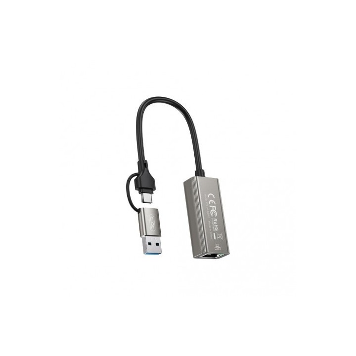 ADAPTADOR DE RJ45 A USB-A Y USB-C HUB018 XO