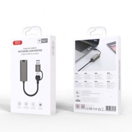 ADAPTADOR DE RJ45 A USB-A Y USB-C HUB018 XO