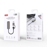 ADAPTADOR DE RJ45 A USB-A Y USB-C HUB018 XO