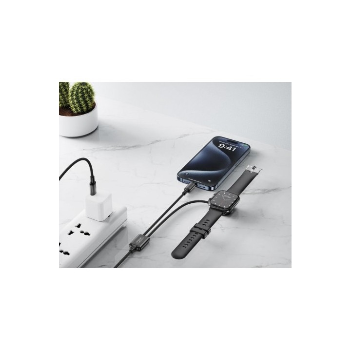 CABLE 2 EN 1 60W TIPO C + CABLE CARGA MAGNETICA APPLE WATCH NEGRO XO