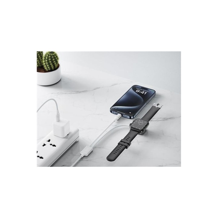 CABLE 2 EN 1 60W TIPO C + CABLE CARGA MAGNETICA APPLE WATCH BLANCO XO