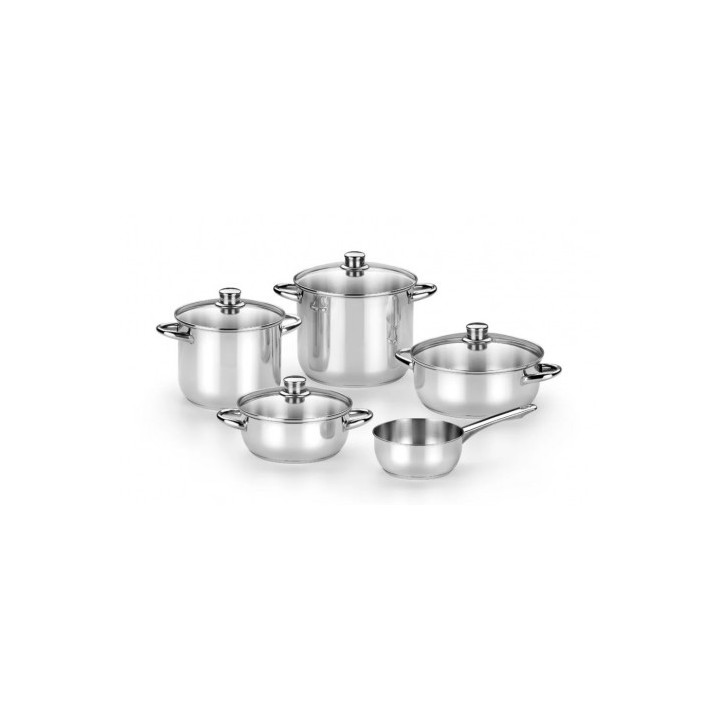 BATERIA DE COCINA 5 PIEZAS ACERO INOX OPTIMA TAPAS VIDRIO MONIX