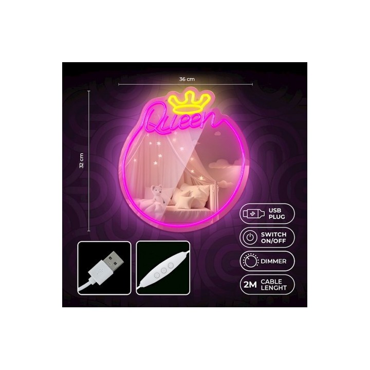 ESPEJO DECORATIVO CON NEON LED QUEEN FOREVER