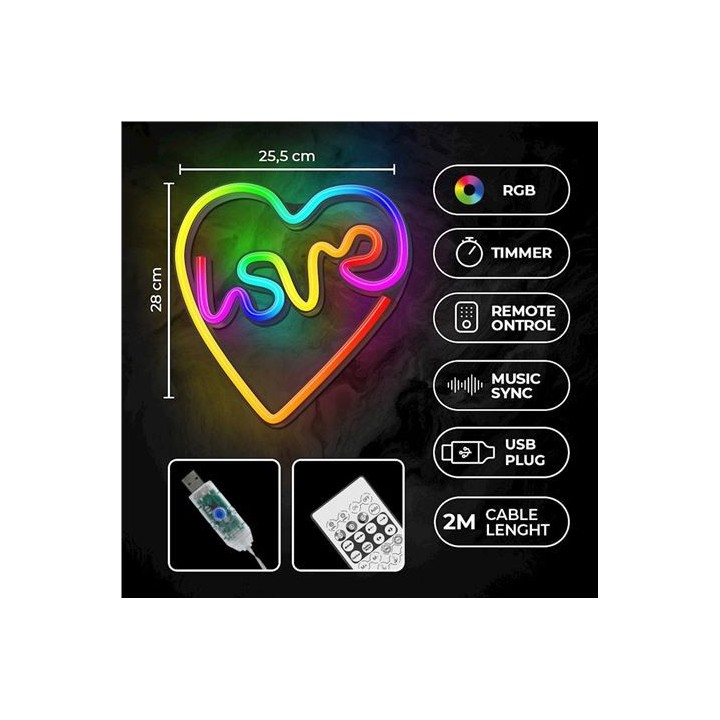LAMPARA DECORATIVA NEON LED LOVE IN HEART FOREVER