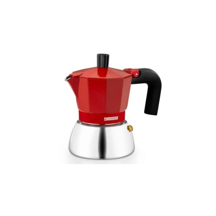 CAFETERA ITALIANA 9 TAZAS INDUCCION INOX ROJA MONIX