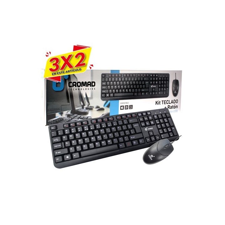 KIT TECLADO + RATÓN CON CABLE USB CROMAD (3 X 2)