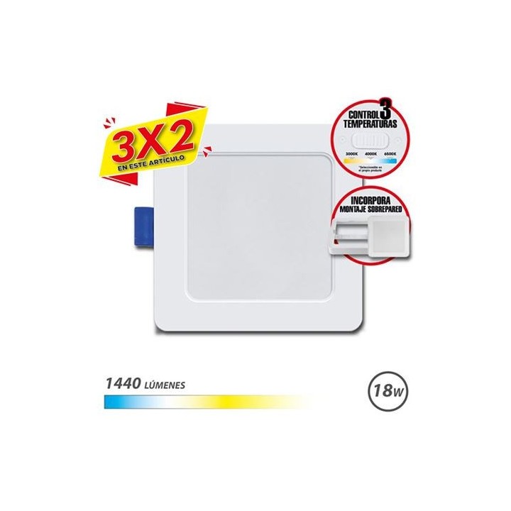DOWNLIGHT CUADRADO 18W|1440LM 3 TEMPERATURAS + SOBREPARED ELBAT (3 X 2)