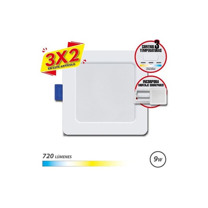 DOWNLIGHT CUADRADO 9W | 720LM 3 TEMPERATURAS + SOBREPARED ELBAT (3 X 2)