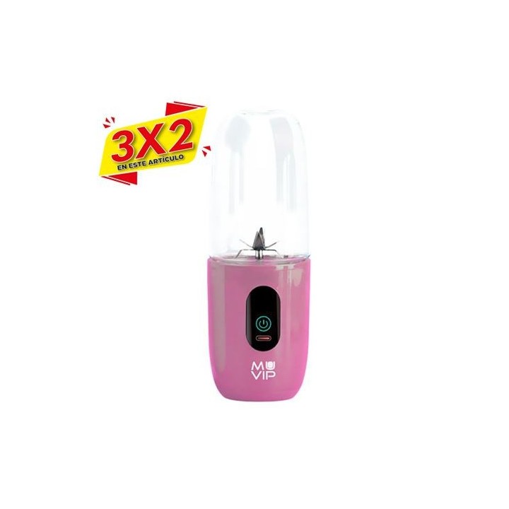 BATIDORA DE VASO PORTÁTIL RECARGABLE COLOR DESIGN 460ML ROSA MUVIP (3 X 2)