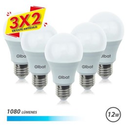 PACK 5 BOMBILLAS LED A60 | 12W | 1080LM | E27 | LUZ FRIA | ELBAT (3 X 2)