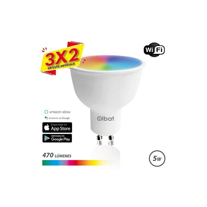 BOMBILLA LED SMART WIFI GU10 5W 470LM RGB ELBAT (3 X 2)
