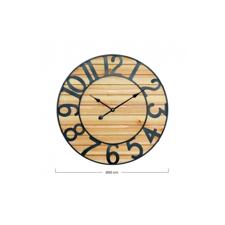 RELOJ PARED VINTAGE NEGRO/MADERA CLARA 60CM