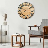 RELOJ PARED VINTAGE NEGRO/MADERA CLARA 60CM