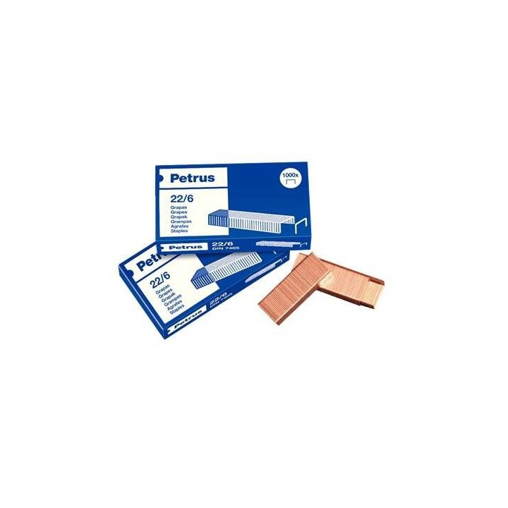 PACK 4 CAJAS GRAPAS 22/6 CAJA 1000 UNIDADES COBRE PETRUS