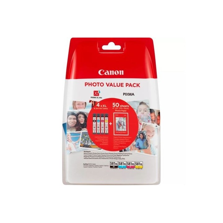 PACK 4 CARTUCHOS + 5 HOJAS PAPEL FOTOGRAFICO CLI581XL CANON