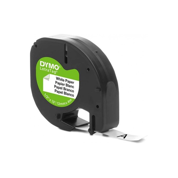 CINTA ETIQUETAS TEXTO NEGRO SOBRE BLANCO 12MM X 4 METROS DYMO