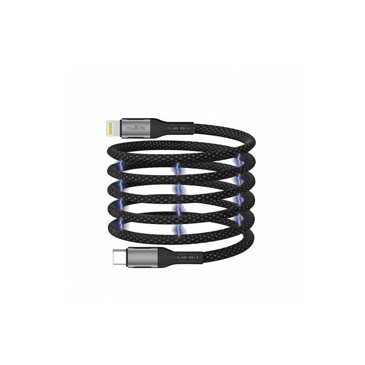 CABLE USB TIPO C A LIGHTNING 1 METRO 27W BLACK NYLON MAXLIFE