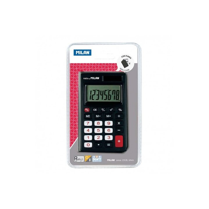 CALCULADORA DE BOLSILLO 8 DIGITOS CON FUNDA NEGRA MILAN