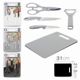 SET TIJERAS + PELADOR + 2 CUCHILLOS + TABLA DE CORTE