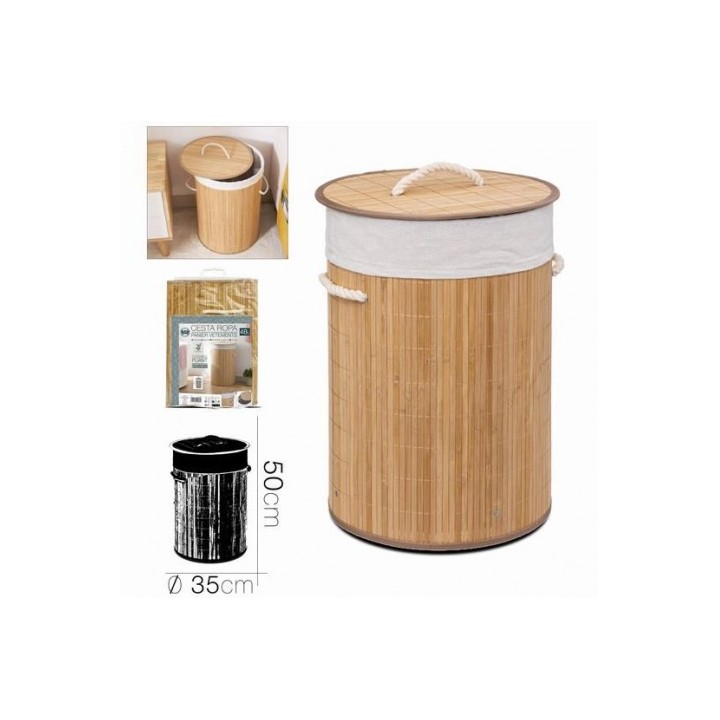 CESTA ROPA BAMBU CON TAPA 48 LITROS 35X50