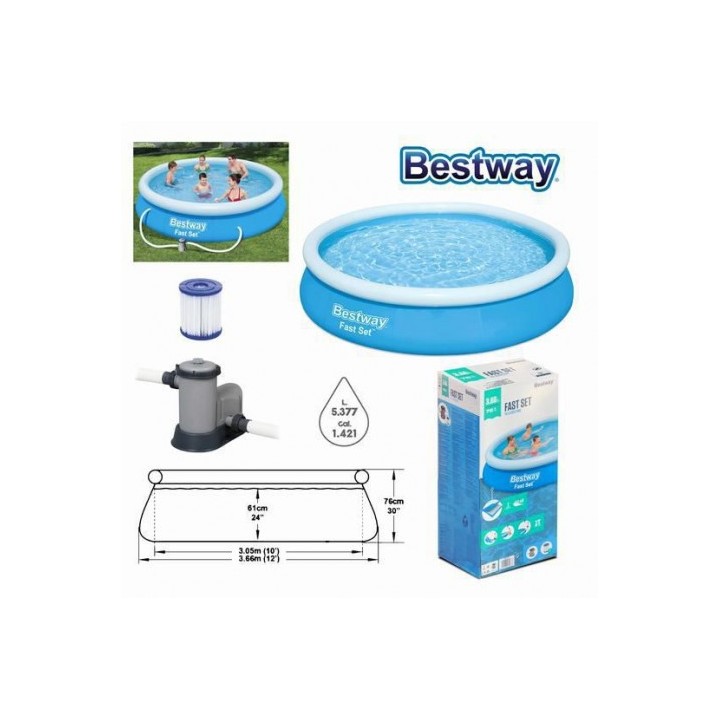 PISCINA HINCHABLE CON BOMBA Y FILTRO 366X76CM BESTWAY