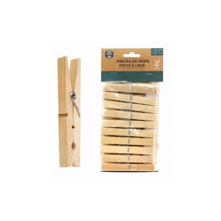 PACK 20 PINZAS DE ROPA BAMBU