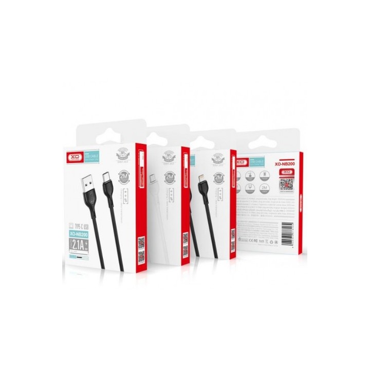 CABLE 2.1A USB A LIGTHNING 2 METROS NEGRO NB200 XO