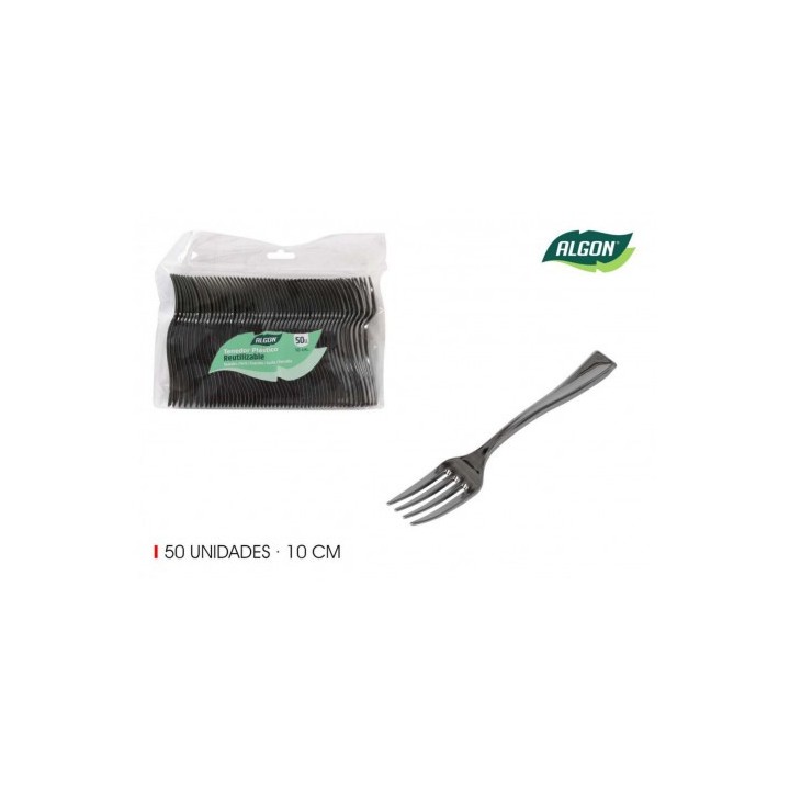 SET 50 TENEDOR 10CM PLASTICO REUTILIZABLE PLATA ALGON
