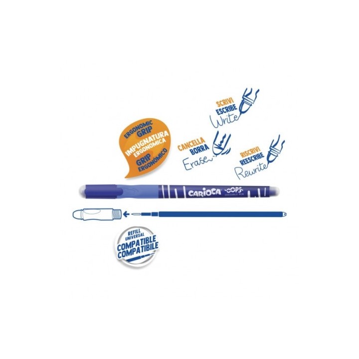 BOLIGRAFO ERGONOMICO BORRABLE PUNTA 0.7MM AZUL CON GOMA CARIOCA