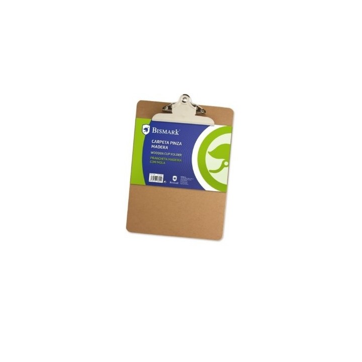 CARPETA SUJETAPAPELES CON BASE DE MADERA Y PINZA METALICA FORMATO A4