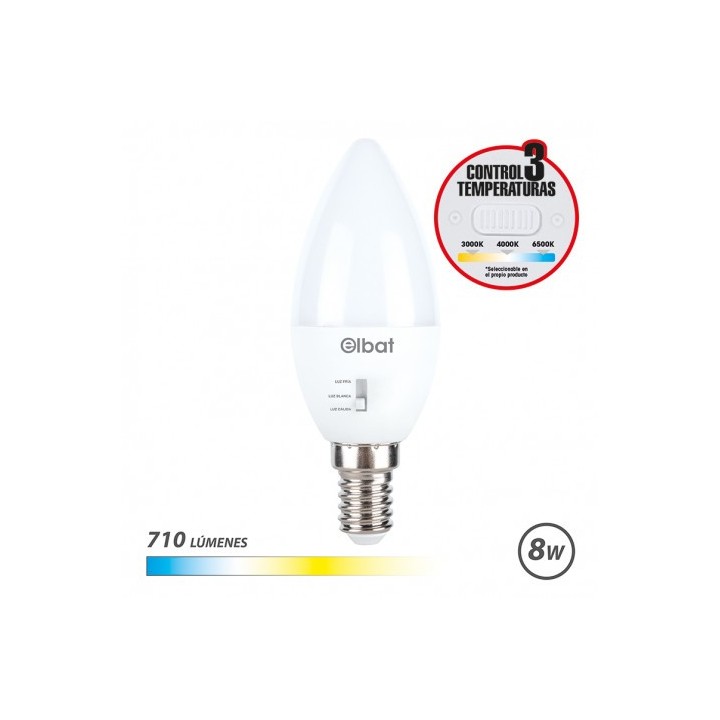 BOMBILLA LED C37 | 8W | 710LM | E14 | LUZ CALIDA/BLANCA/FRIA | ELBAT